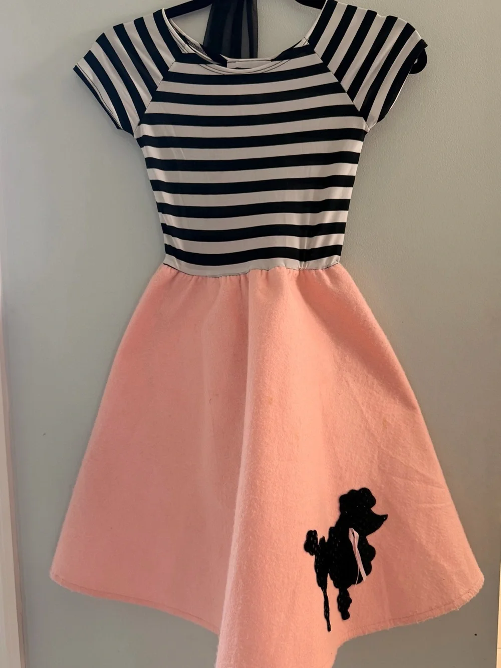 Girls Striped Black & White Top with Pink Skirt Poodle Dress